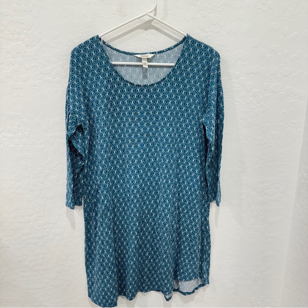 Soma Teal White Geometric Tunic Top Sleepwear Pajama Loungewear Womens Medium